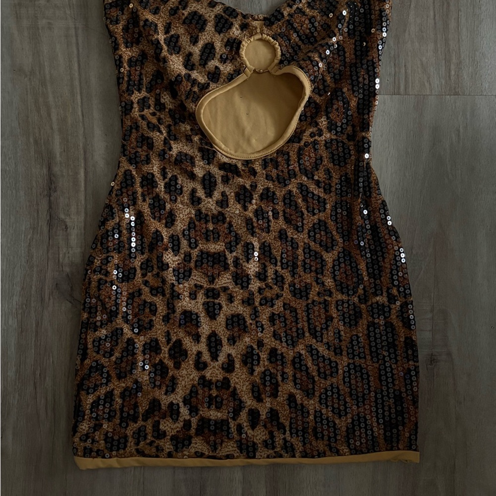 Leopard Print Sequin Dress with Cutout
